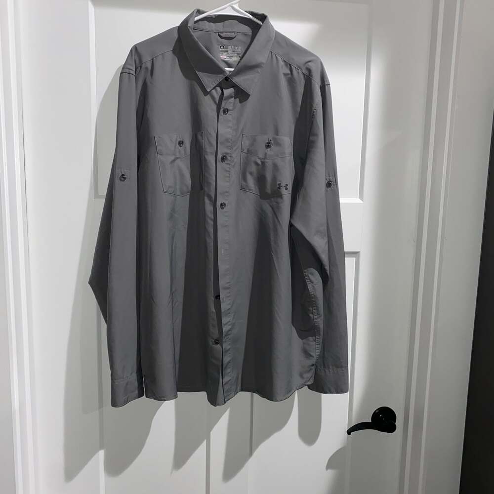 Under Armour Tide Chaser Long Sleeve Fishing Shirt, Gray, Men's Size XXL